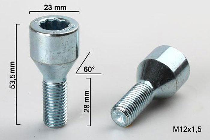 M12x1,5, Wielbout conisch inbus, Draadlengte 28mm, 23mm kopdiameter
